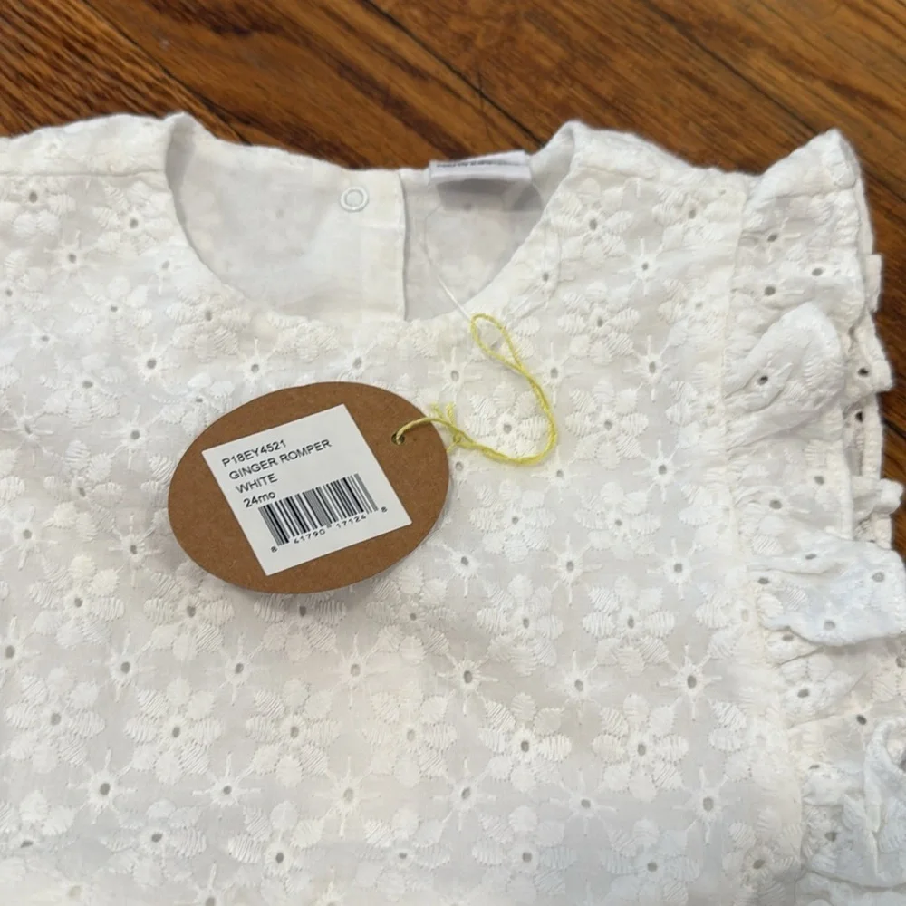 NWT EGG by Susan Lazar White Eyelet Baby bubble ginger Romper 100% cotton 18/24